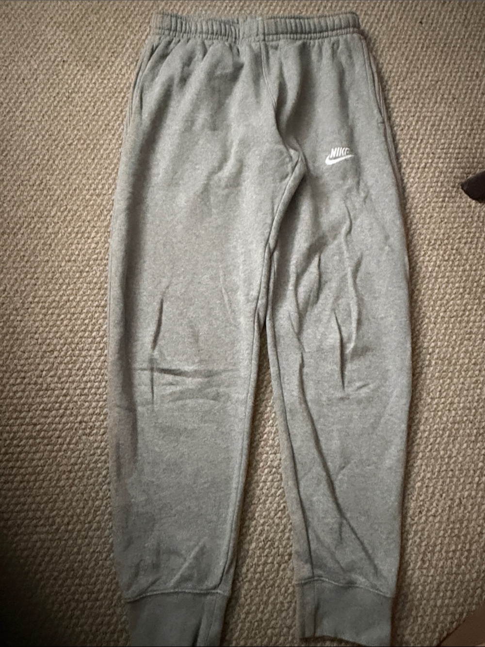 Nike Grey men’s size small Fleece Joggers with White Swoosh